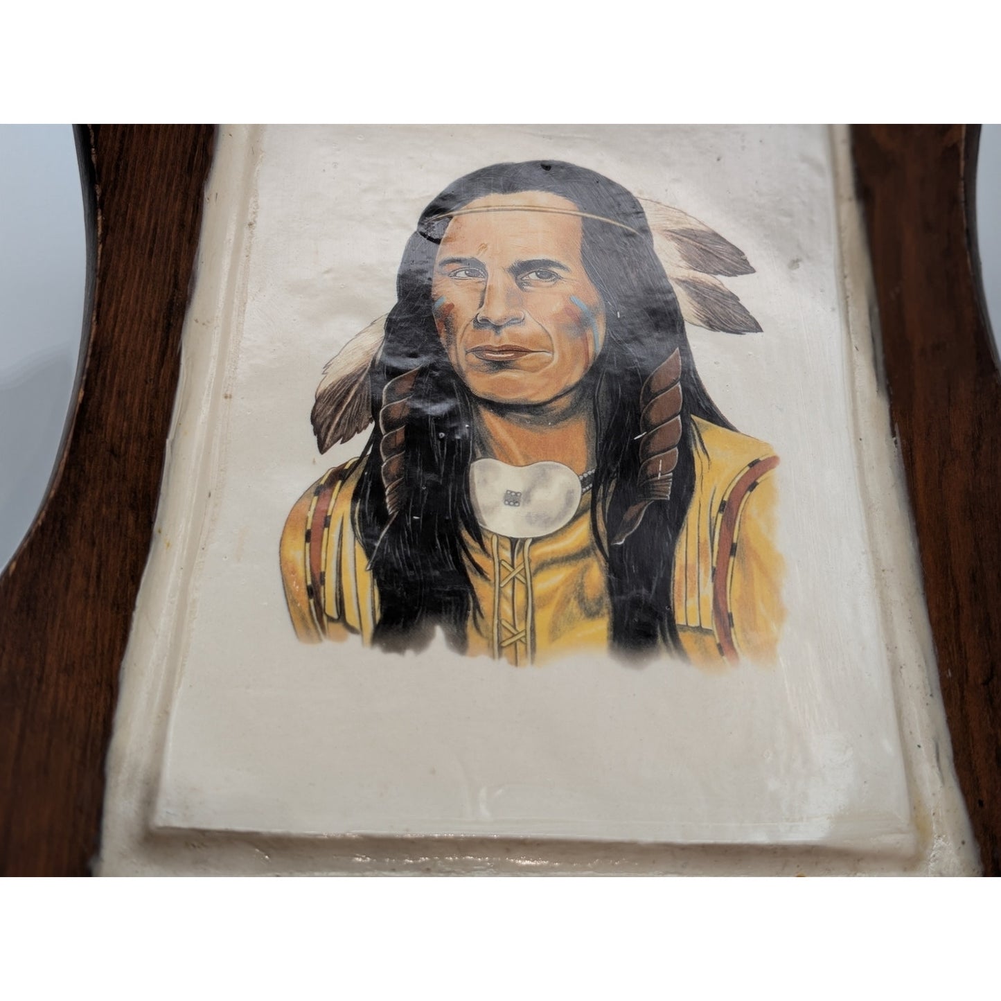 Vintage Painted Indian Ceramic Tile Wood Handled Tray
