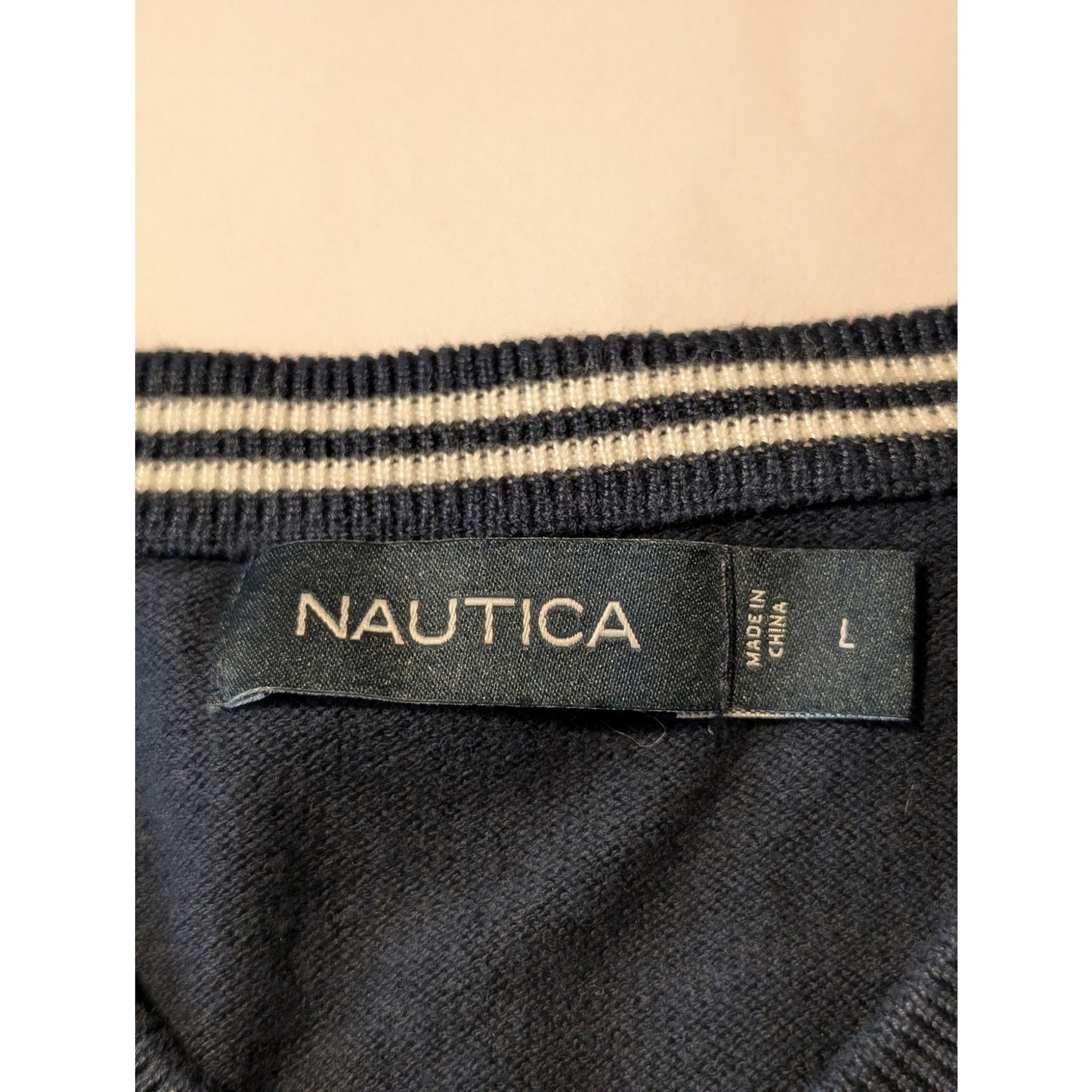 Nautica Navy V-Neck Cotton Viscose Long Sleeve Sweater Mens Size L