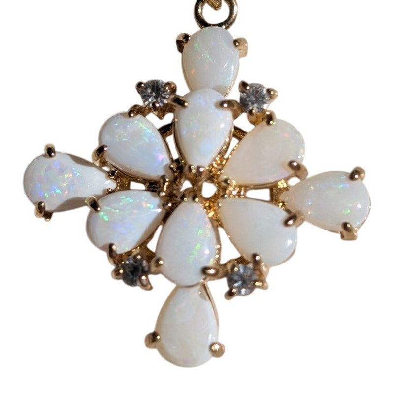 Vintage Multi Opal Crystal Pendant Gold Tone 18" Chain Necklace