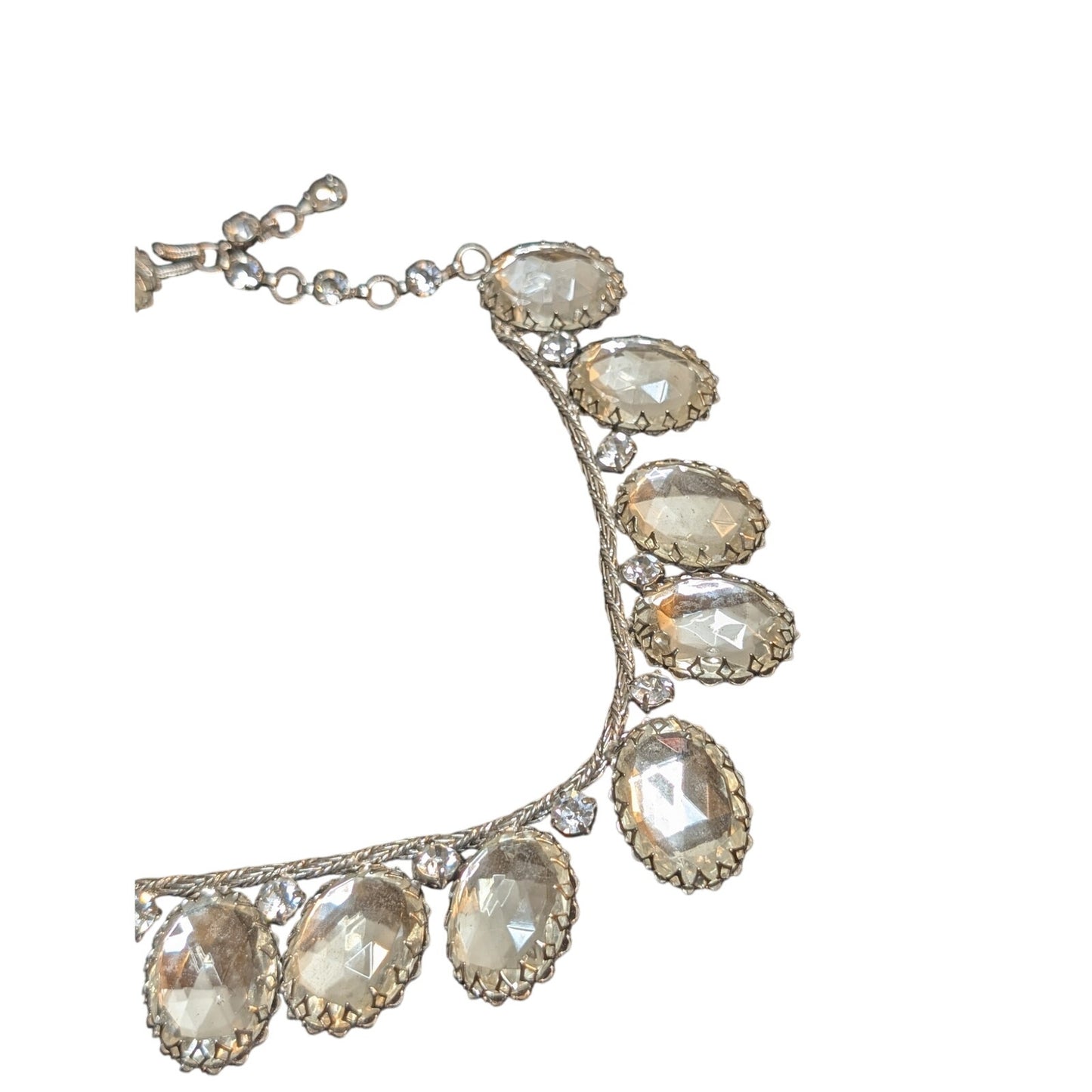 SCHREINER Rare New York Glass Cabochon & Silver Braided Chain Vintage Necklace