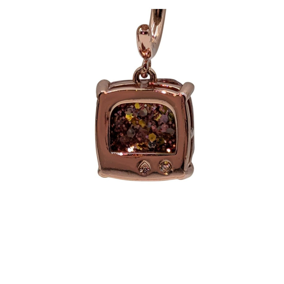 Kate Spade New York Rose Tone Gold Glitter Cushion Square Drop Huggie Earrings