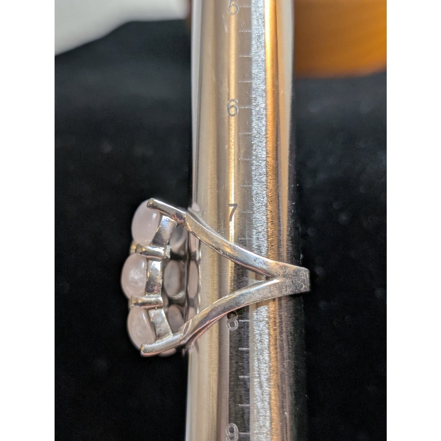 Large Six Quartz Stone 925 Sterling Silver Split Shank Ring Size 7.5
