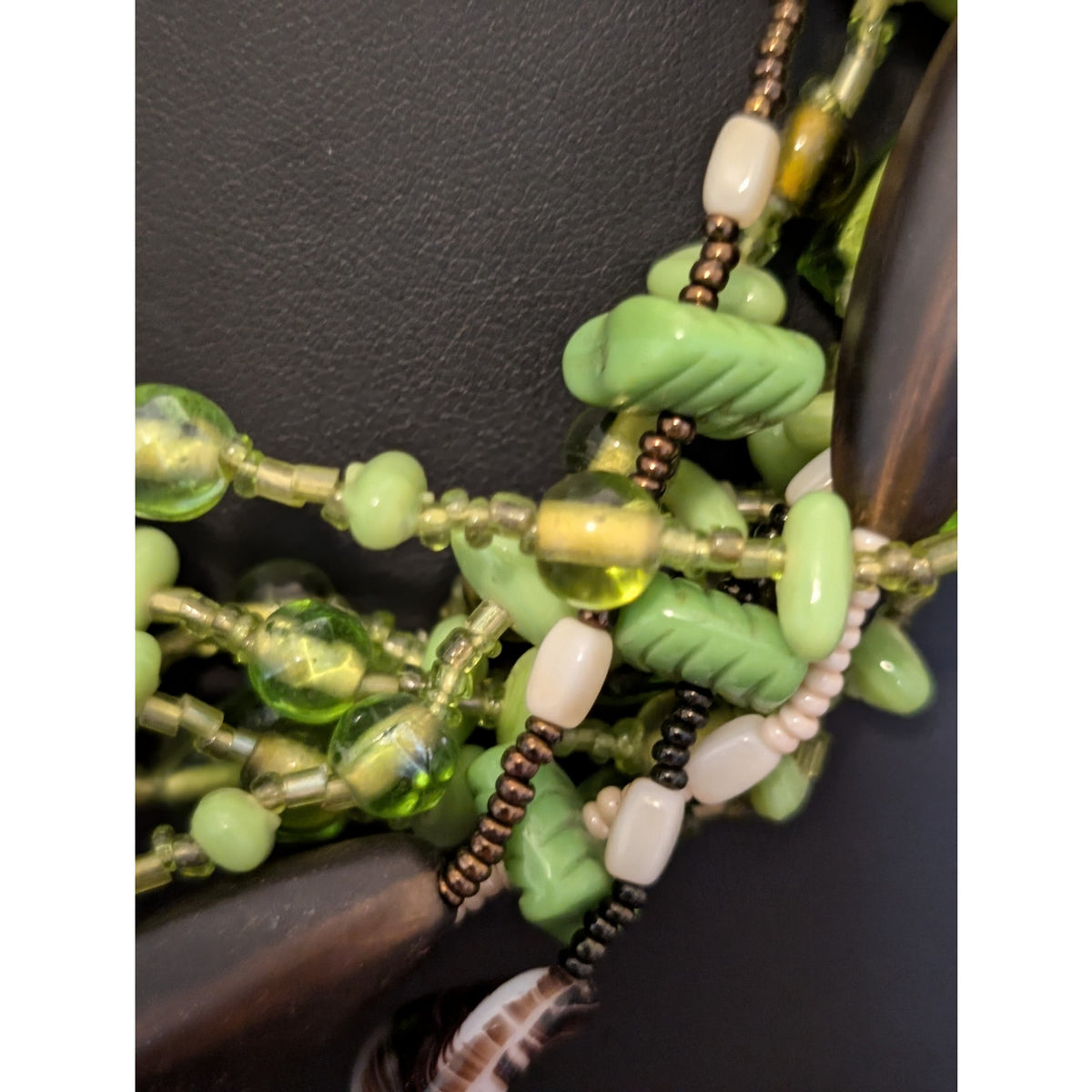 Spring Green Cream & Brown Glass Bead Multi-Strand Choker Necklace