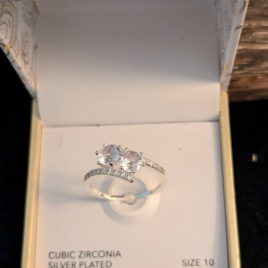 Charter Club NWT Double Solitaire CZ Silver Plated Ring Size 10