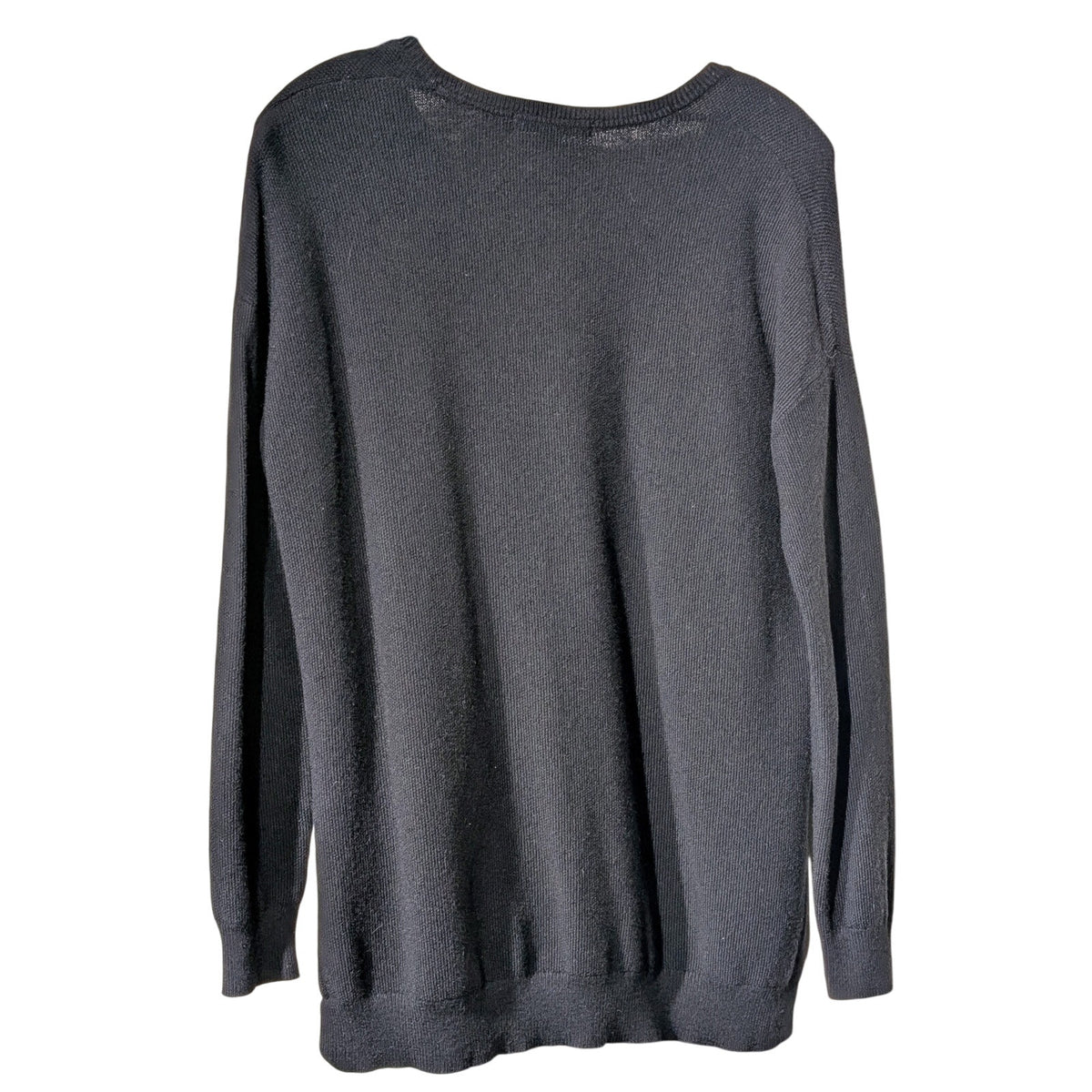 Boden Black Pique Wool Viscose Blend Knit V Neck High Low Sweater Womens M
