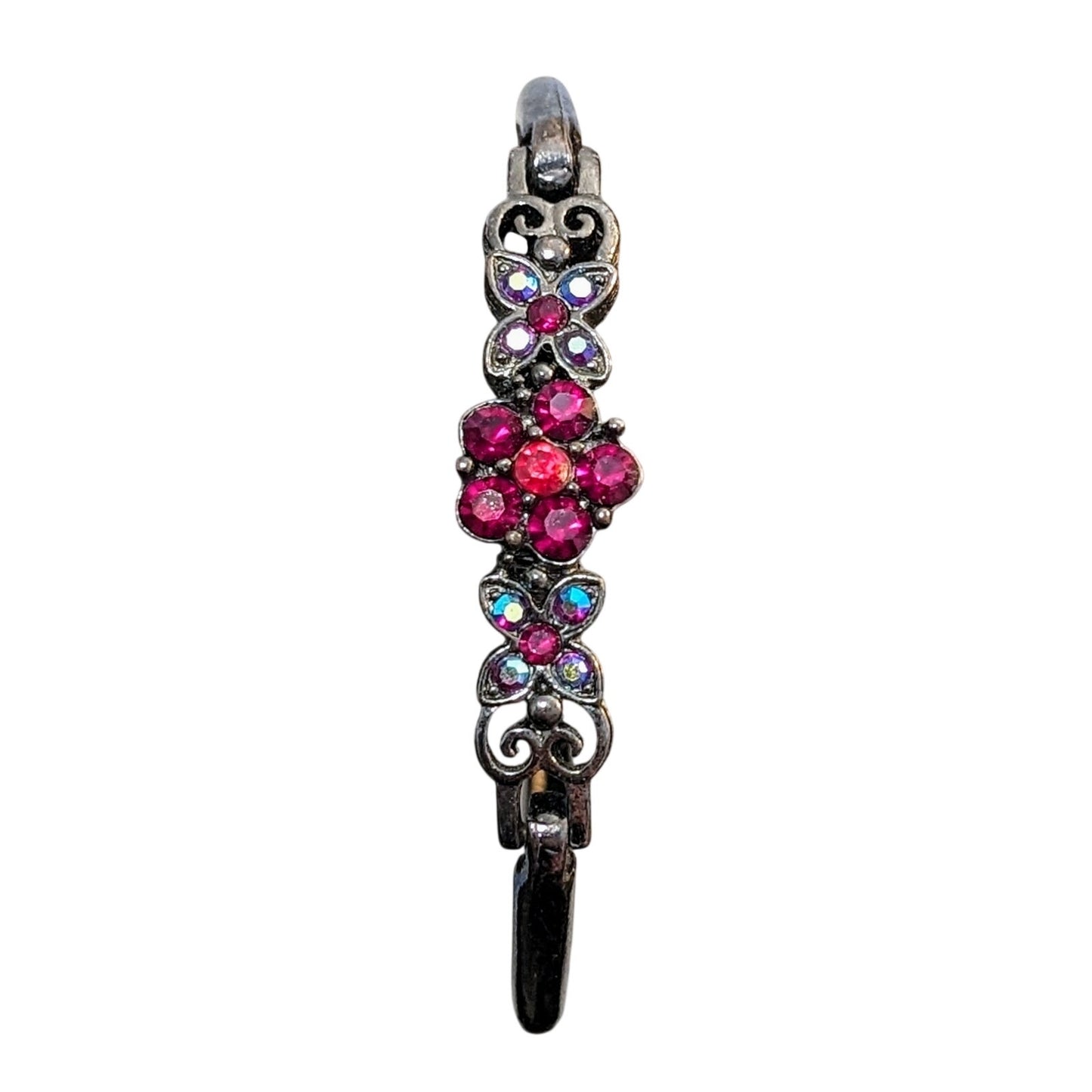 Vintage Floral Crystal Fold Over Clasp Three Piece Bangle Bracelet