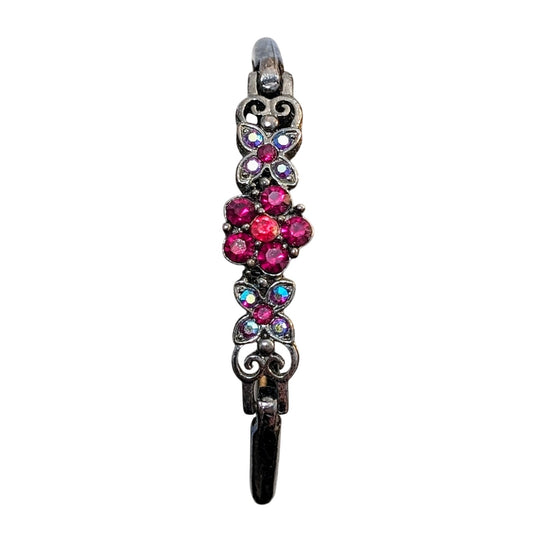 Vintage Floral Crystal Fold Over Clasp Three Piece Bangle Bracelet