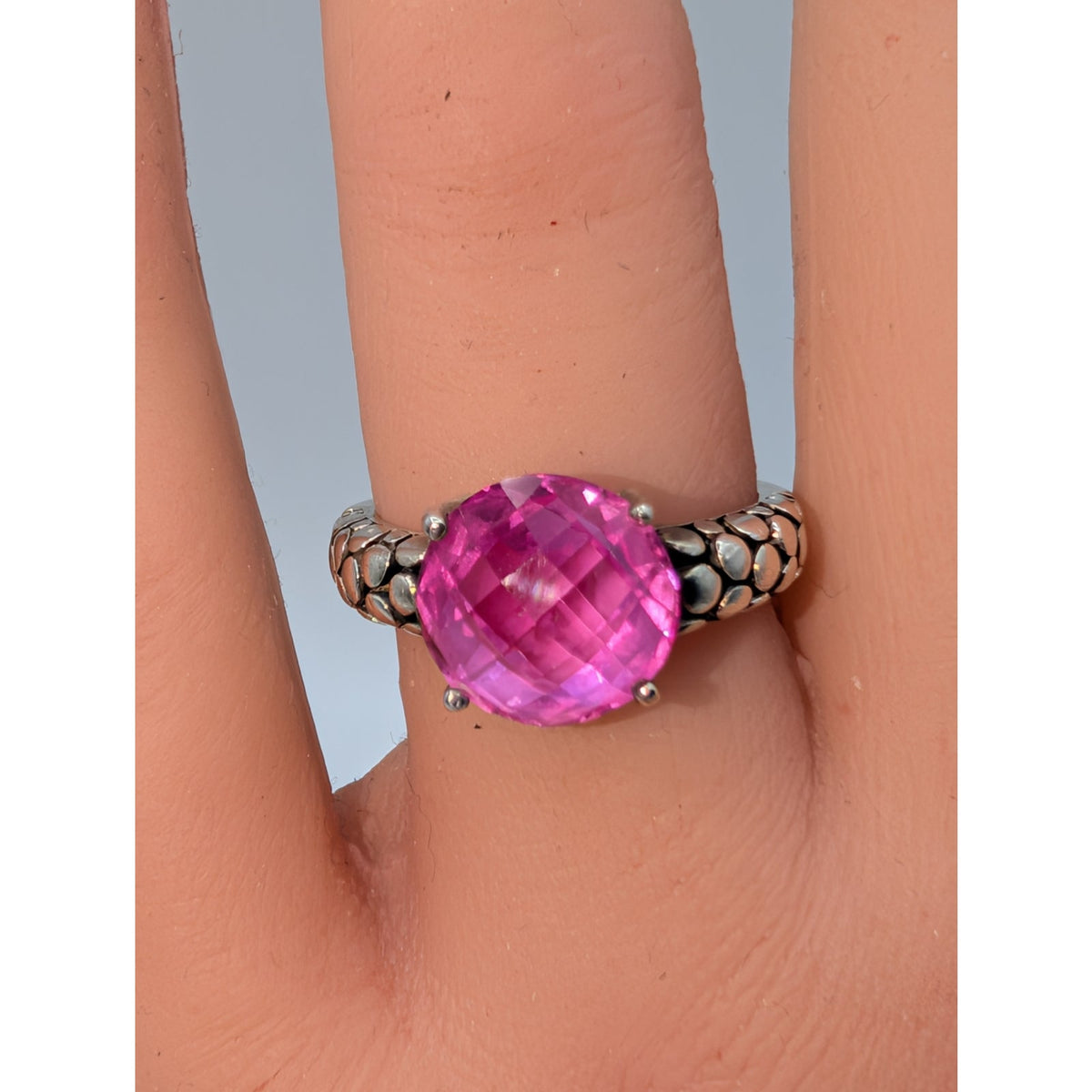 Michael Dawkins 925 Sterling Rose Cut Checkerboard Round Pink Sapphire Ring Sz 6