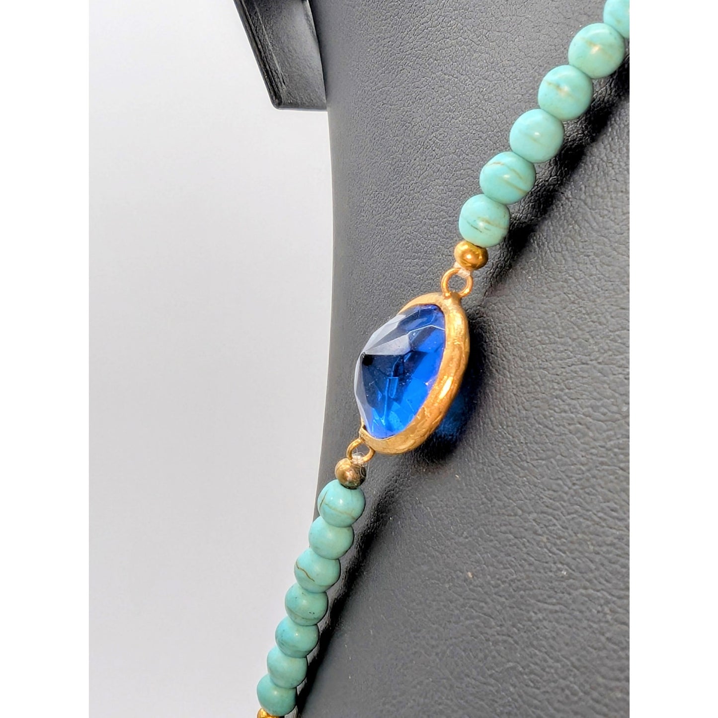 Dyed Howlite Sapphire Glass Gold Tone Bezel Set Tassel Slip Over 28" Necklace