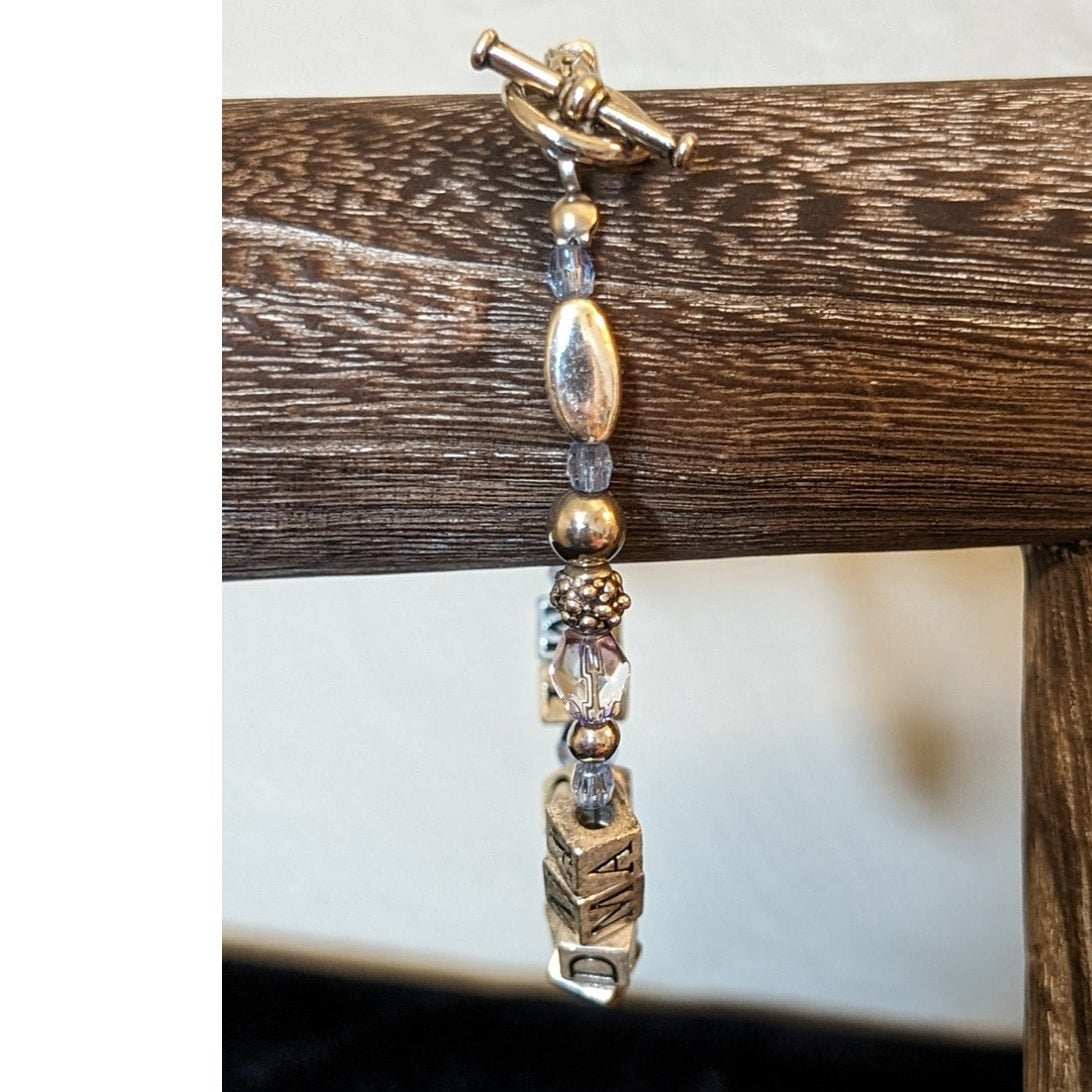 I Love My Grandma Block Letter Toggle Clasp Silver Tone Beaded Bracelet