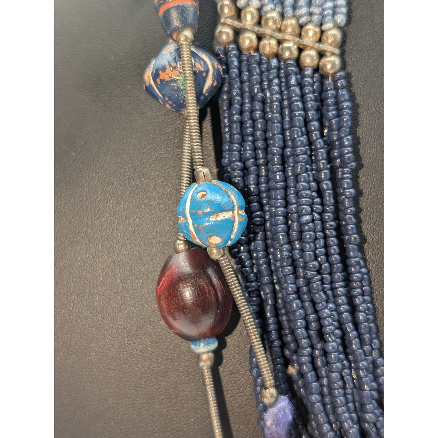 Lot of Two Vintage Silver Tone Beaded Tribal Style Necklaces