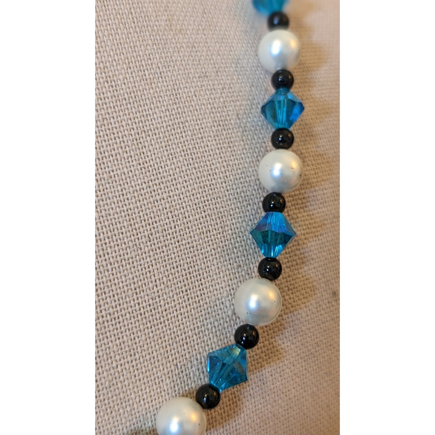 Blue Crystal Bicone, Black Glass & Pearl Bead Necklace & Bracelet Set
