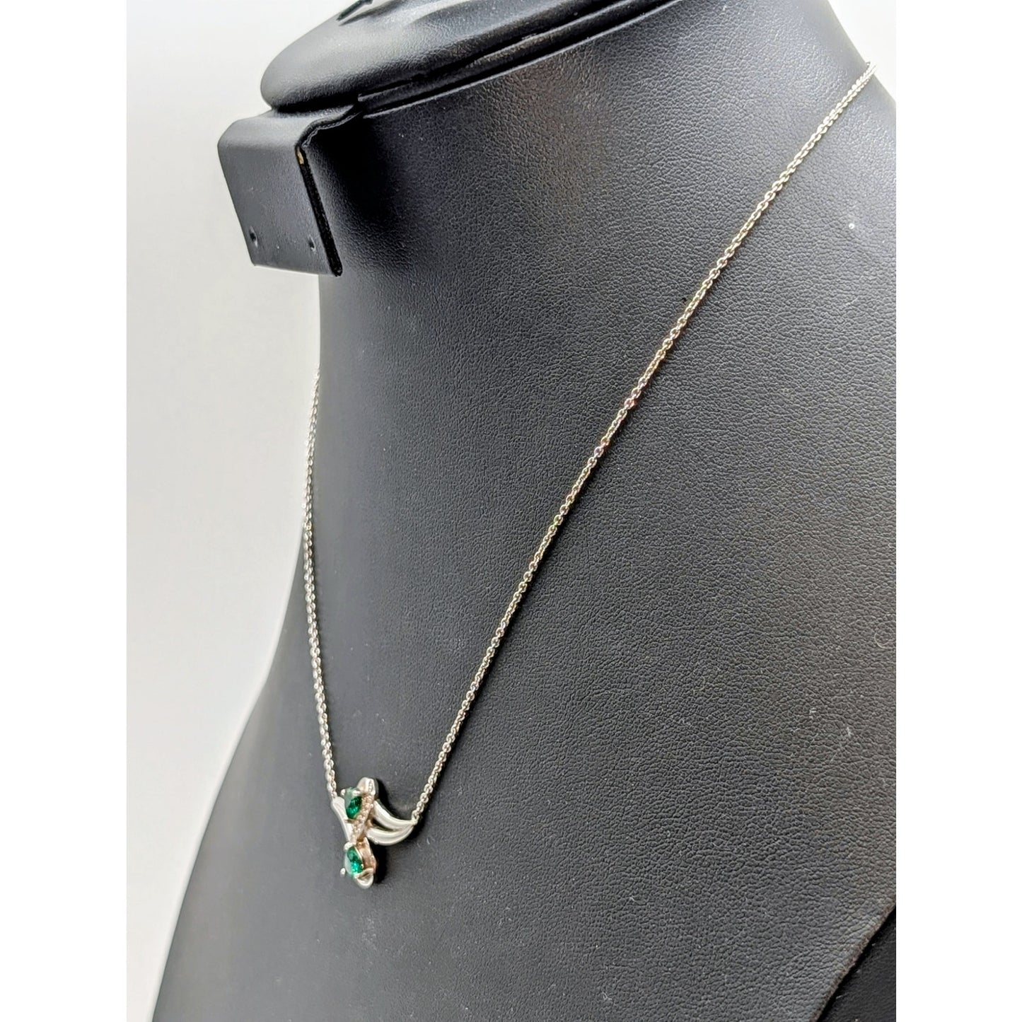 Green Zirconia White Created Sapphire 925 Sterling 2 Heart Infinity Necklace
