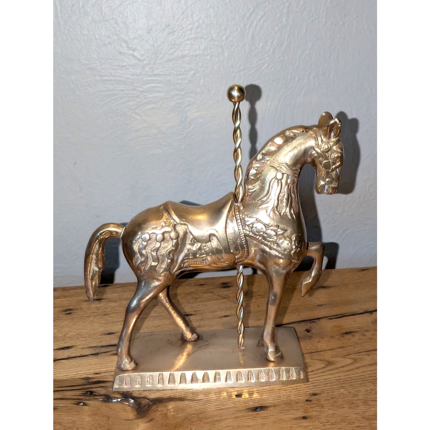 Vintage Solid Brass Carousel Merry-Go-Round Horse & Pole on Platform