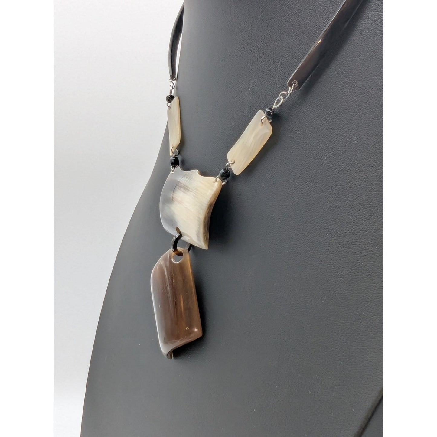 VTG Native American Buffalo Horn Curved Sections Y Dangle Hook Clasp Necklace