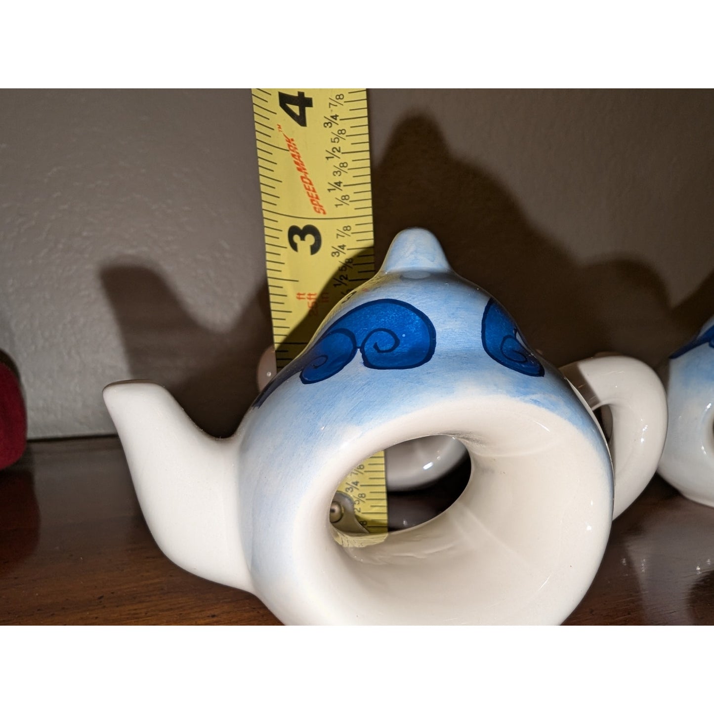 Set of Four Blue White Ceramic Teapot Napkin Rings/Holders NWOT