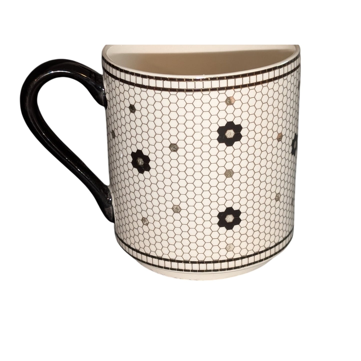 Anthropologie Bistro Tile Margot Coffee Mug Letter D Monogram White Black