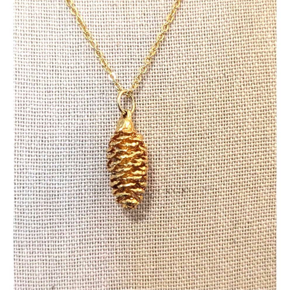 Gold Plated Pine Cone Necklace on 17" Gold Tone Chain