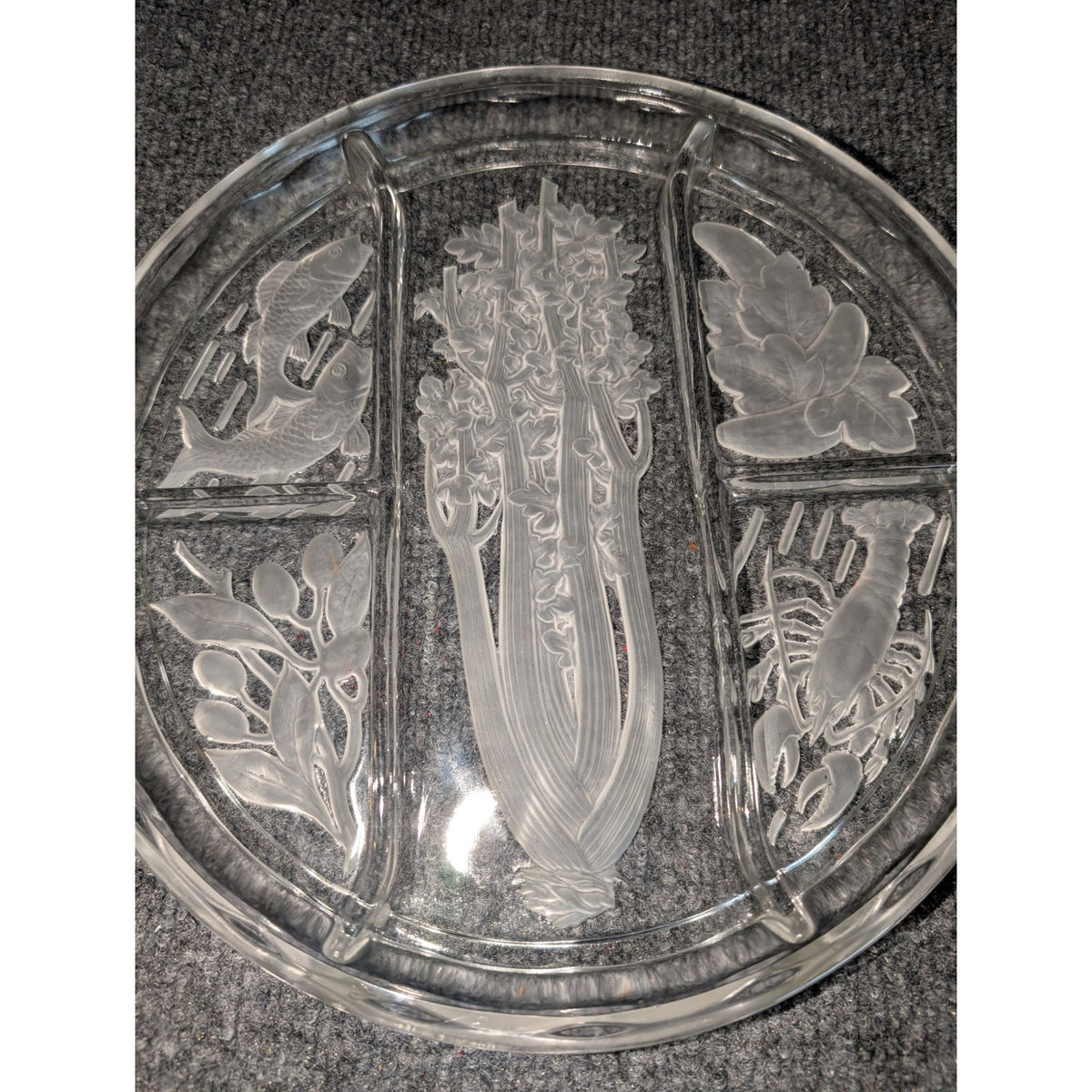 Vintage Indiana Glass Etched Frosted Intaglio Divided 10" Relish Tray