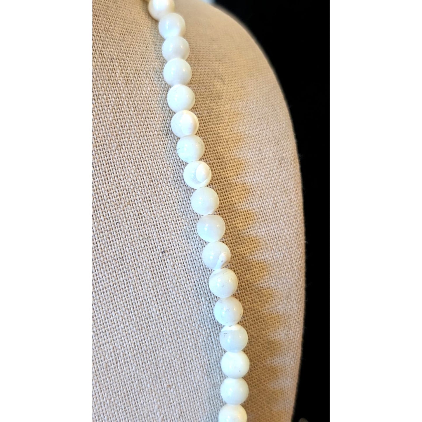 Vintage Mother of Pearl Beaded Barrel Clasp 24" Necklace
