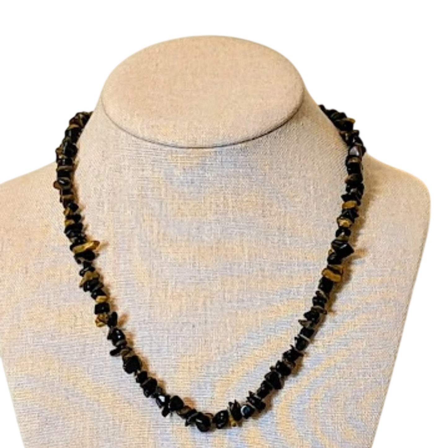 Vintage Tiger's Eye and Black Stone Chip Necklace