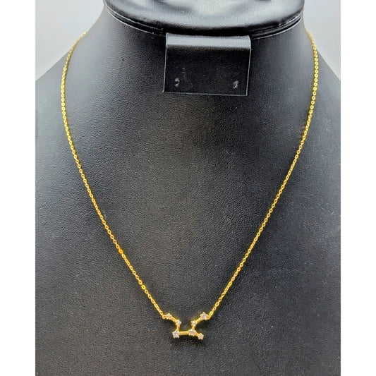 925 Sterling Silver Vermeil Yellow Tone Crystal Virgo Zodiac Star Sign Necklace