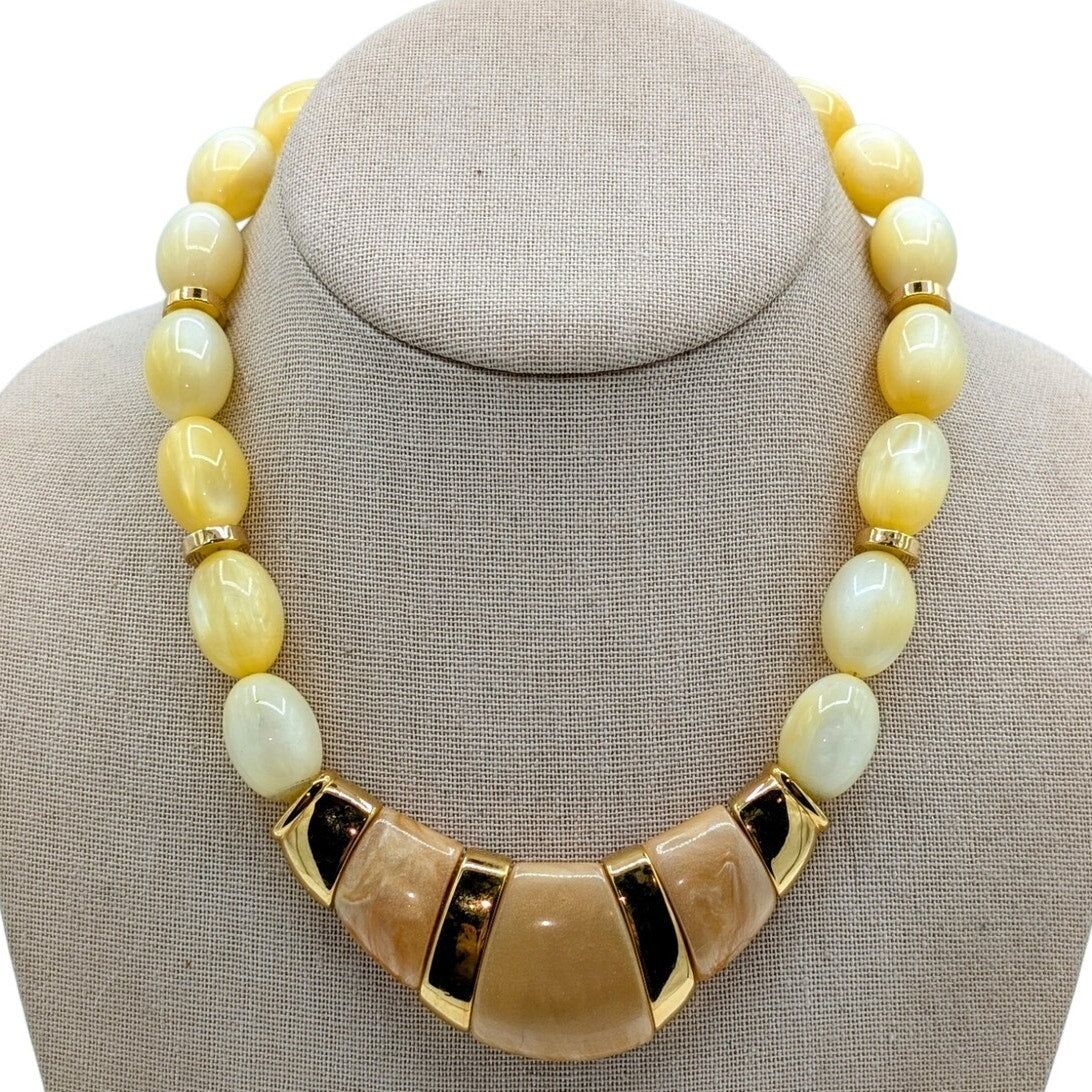 Vintage 70s/80s Signed Napier Pearl Blossoms Resin Bead 17" Necklace