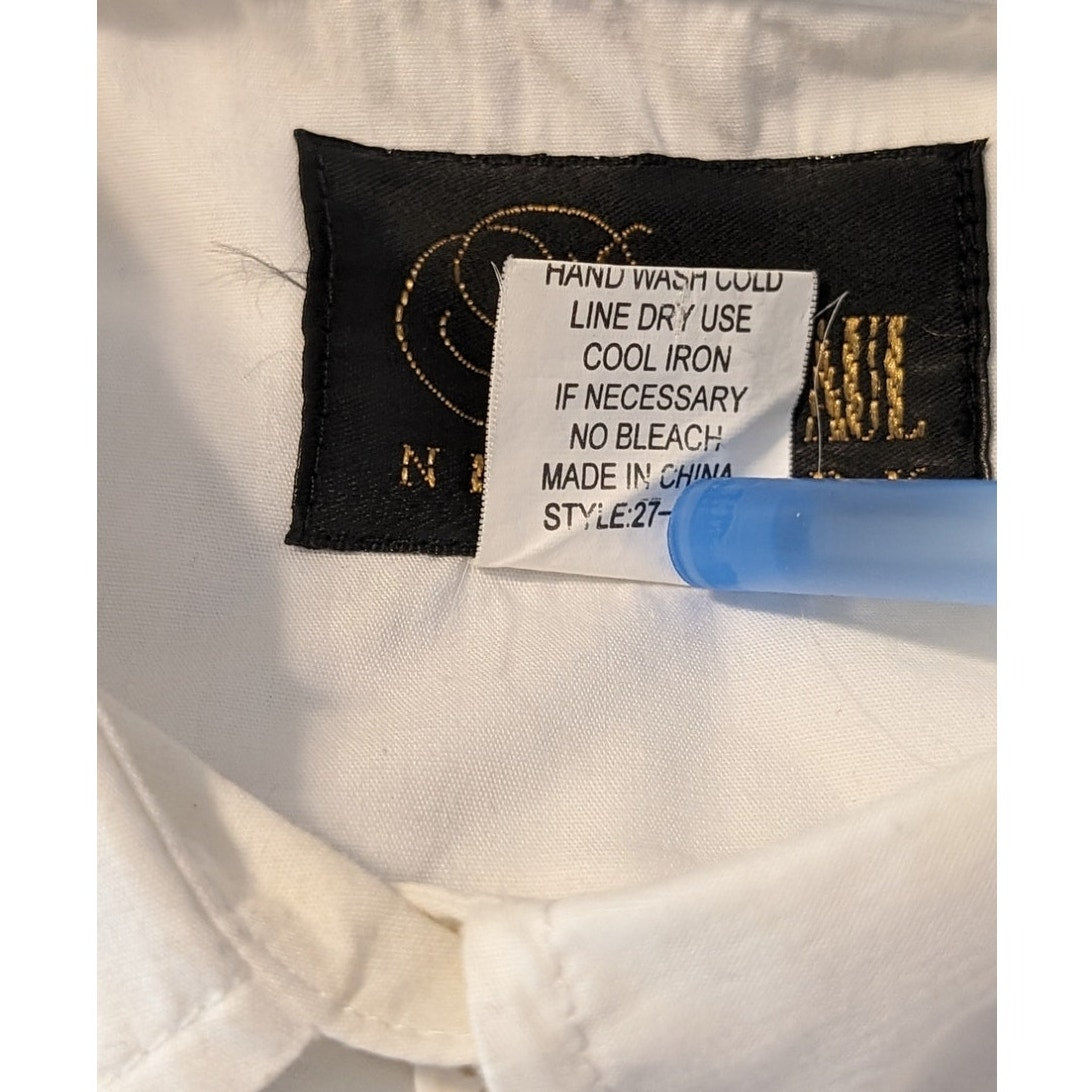 Vintage David Paul New York White Button Up USA Blouse W/ Flag Back Mens XL