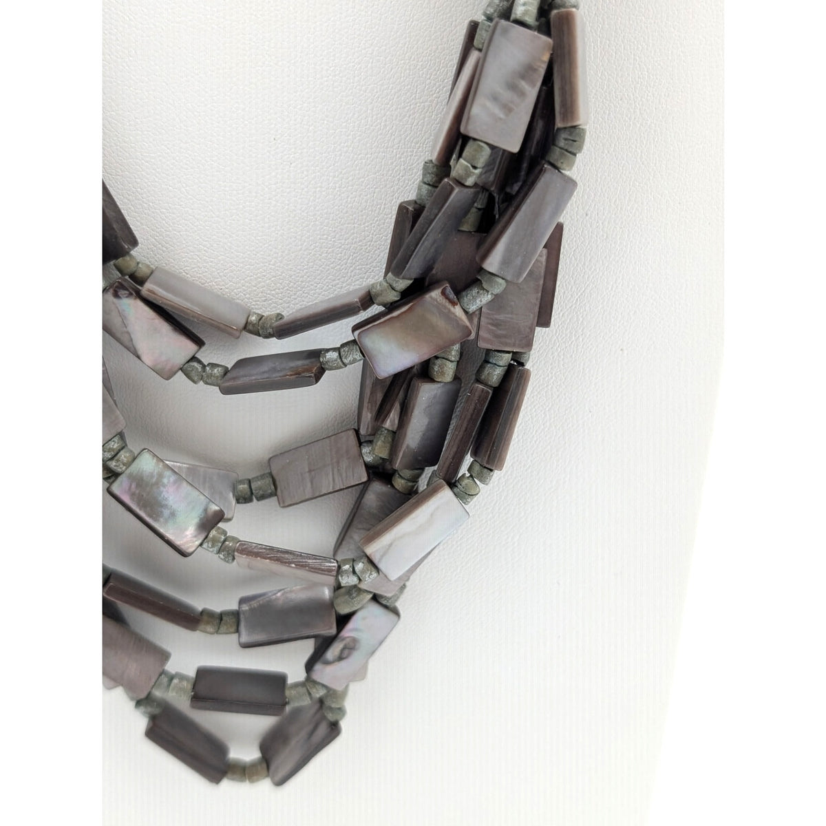Gray Multi Strand Glass Shell & Acrylic Bead 24" Statement Necklace