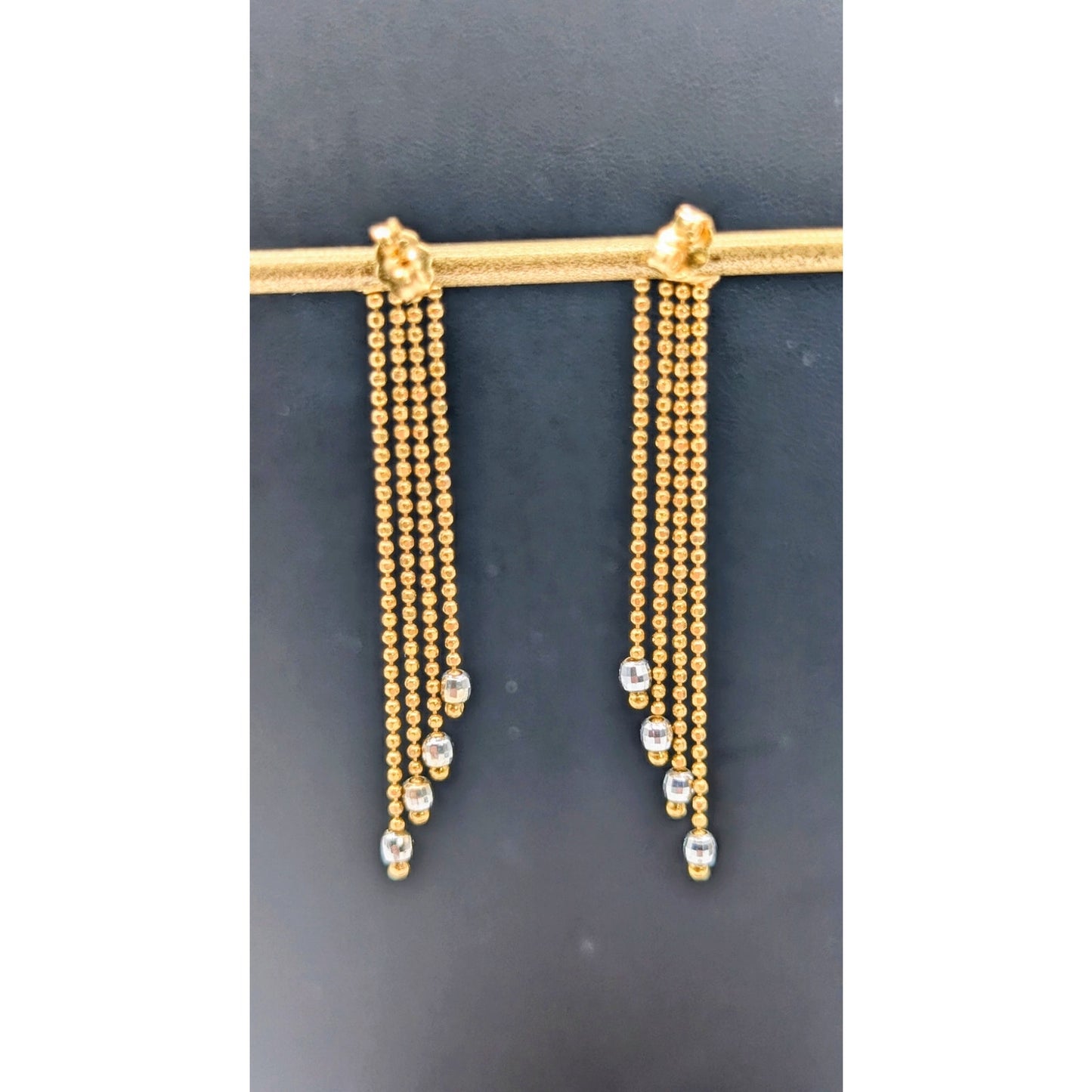 18K Gold Marked RCI Graduated Chain Dangle Two Tone Pierced Earrings 3.71g
