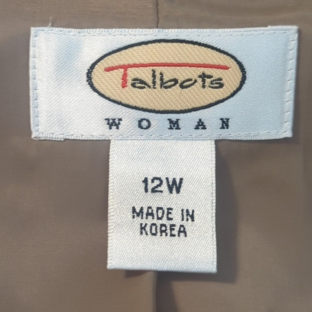 Vtg Talbots Tan Quilted Faux Pocket Half Zip Lined Jacket w/ Zip Cuffs Sz 12W