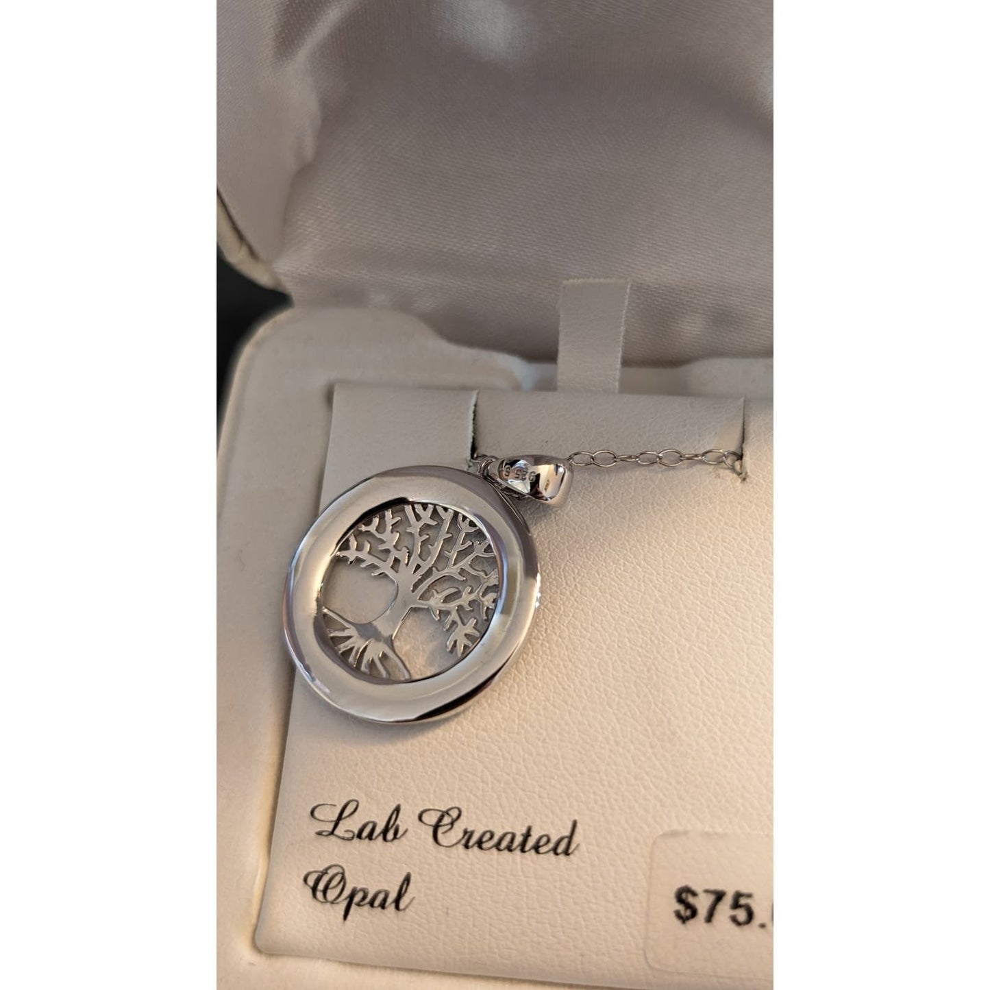 NWT Lab Created Opal Tree of Life Pendant Necklace on 925 Sterling 17" Chain