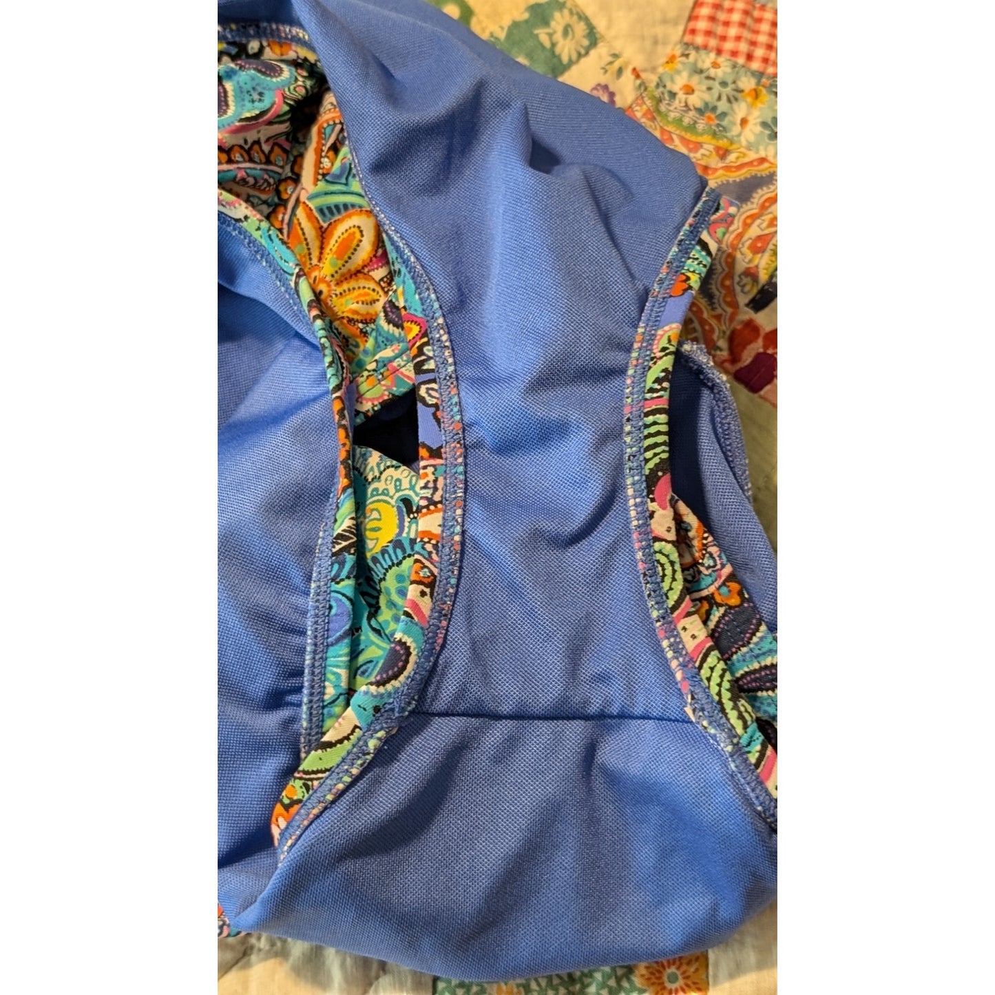 Bleu Rod Beattie Keyhole Paisley Blue Teal Multi Womens Bandeau Swim Suit Sz 8