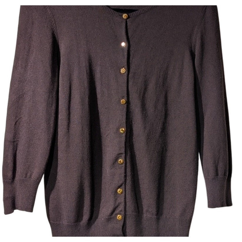 Express Design Studio Silk Cashmere Brown Rhinestone Button Cardigan Sweater L