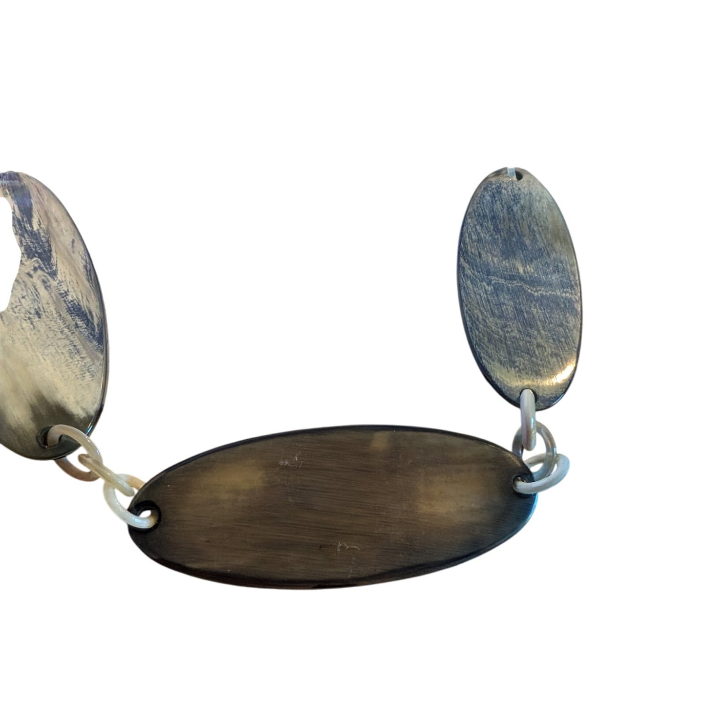 Artisan Created Boho Wood Look Lucite Oval Disk & Loopy Chain 32" Necklace