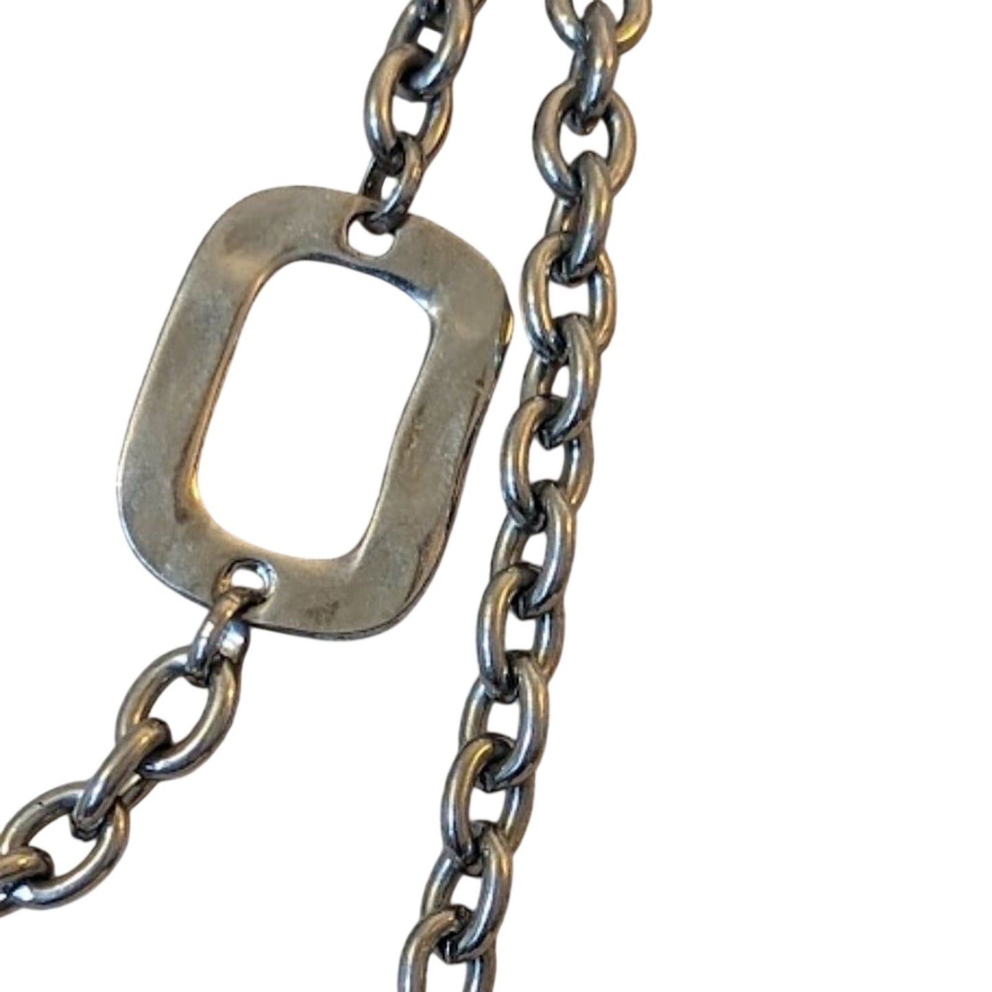 Vintage Long Silver Tone Chain with Oval Donut Links