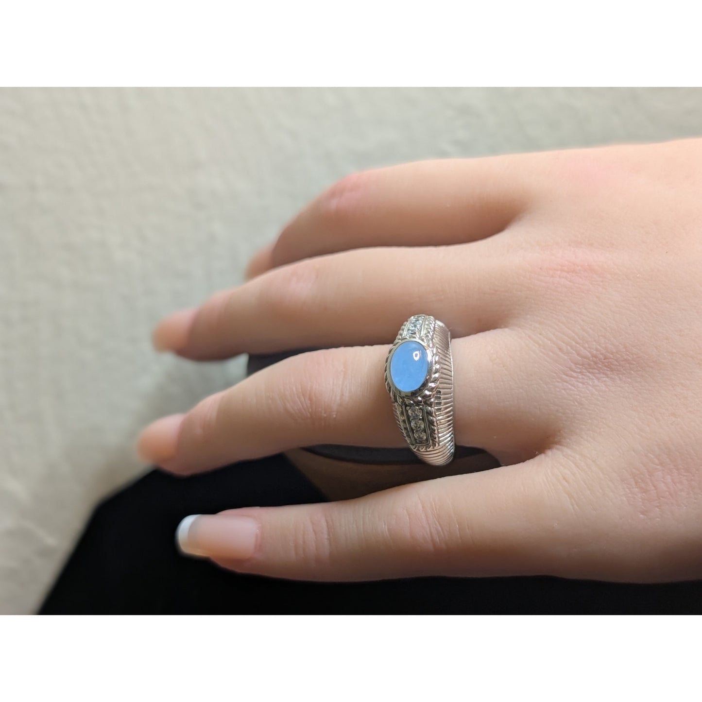 Judith Ripka Sterling Silver Blue Chalcedony Diamonique CZ Ring Size 7.75