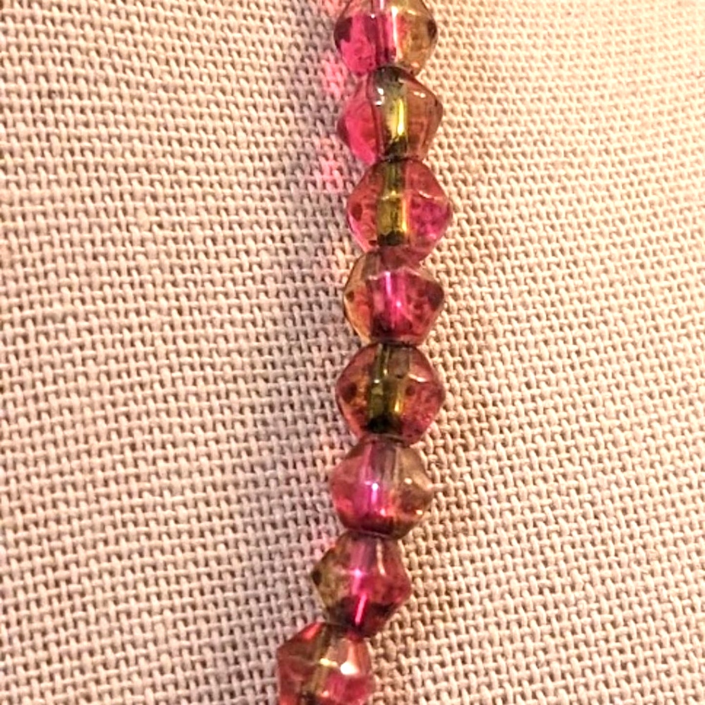 Pink & Green Bicone Acrylic Bead Necklace Strung on Wire with Hook Clasp