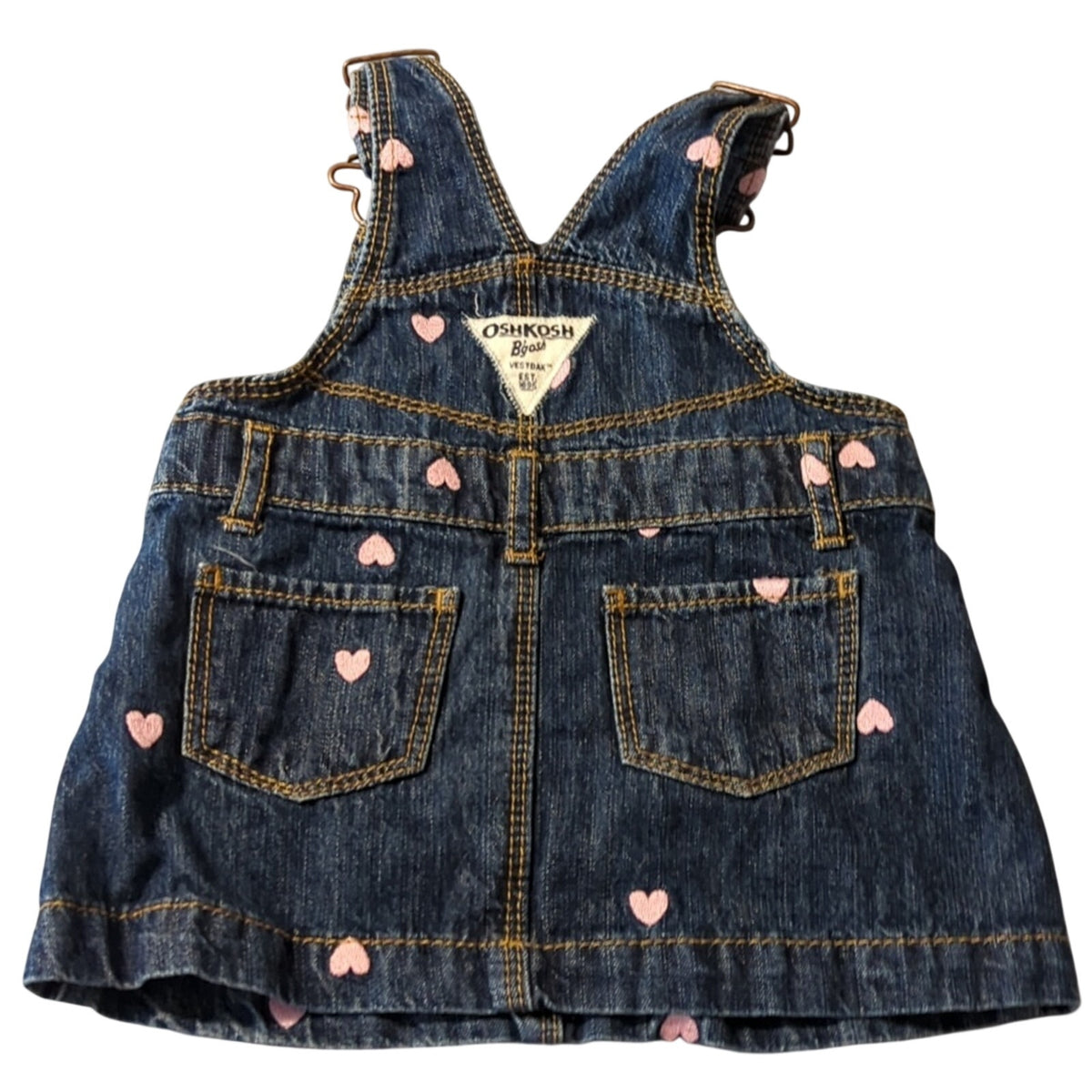 OshKosh B'Gosh Vestbak Pink Embroidered Heart Overall Skirt  Baby Sz. 6M