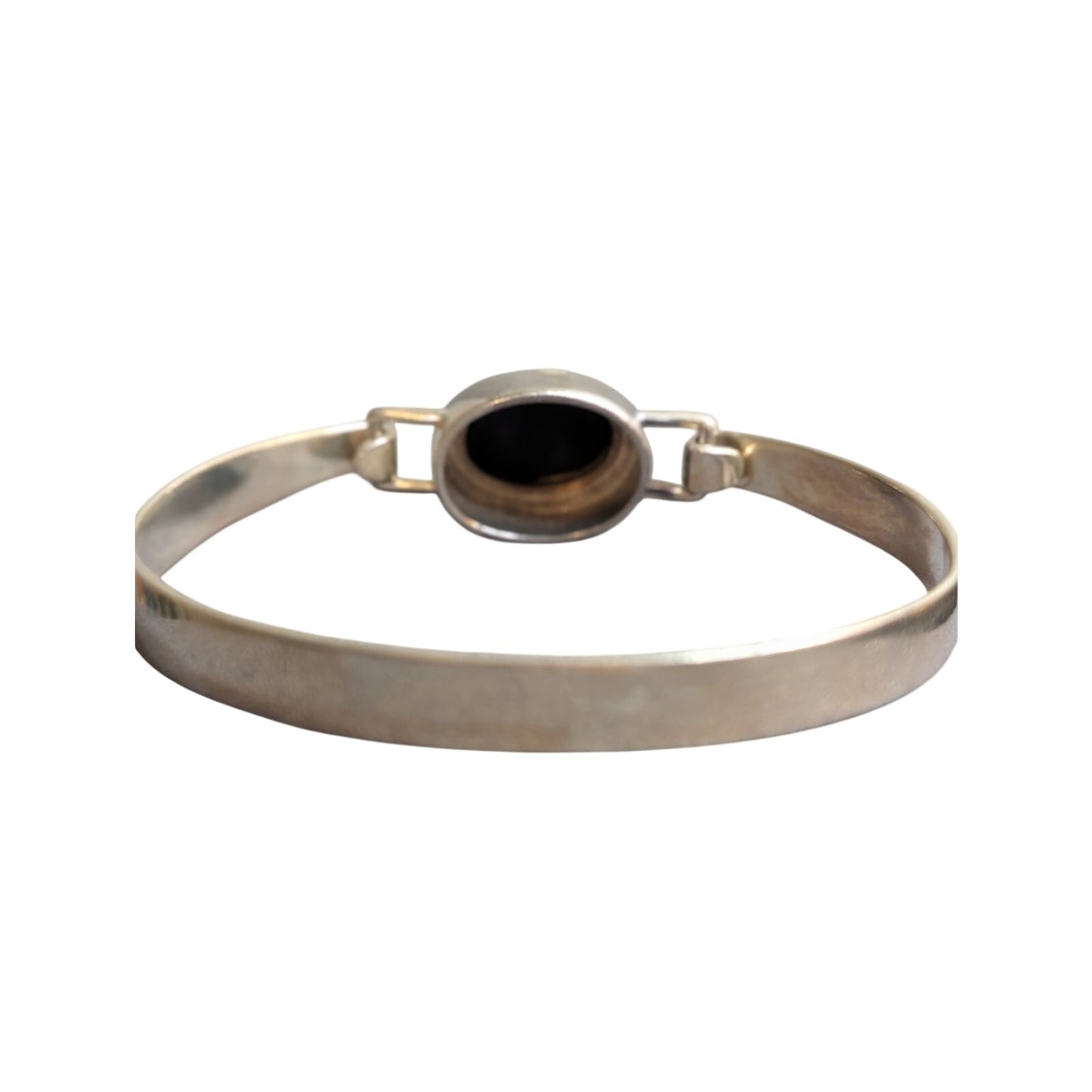 Vintage 925 Sterling Silver Black Inlaid Onyx Hook Bangle Bracelet