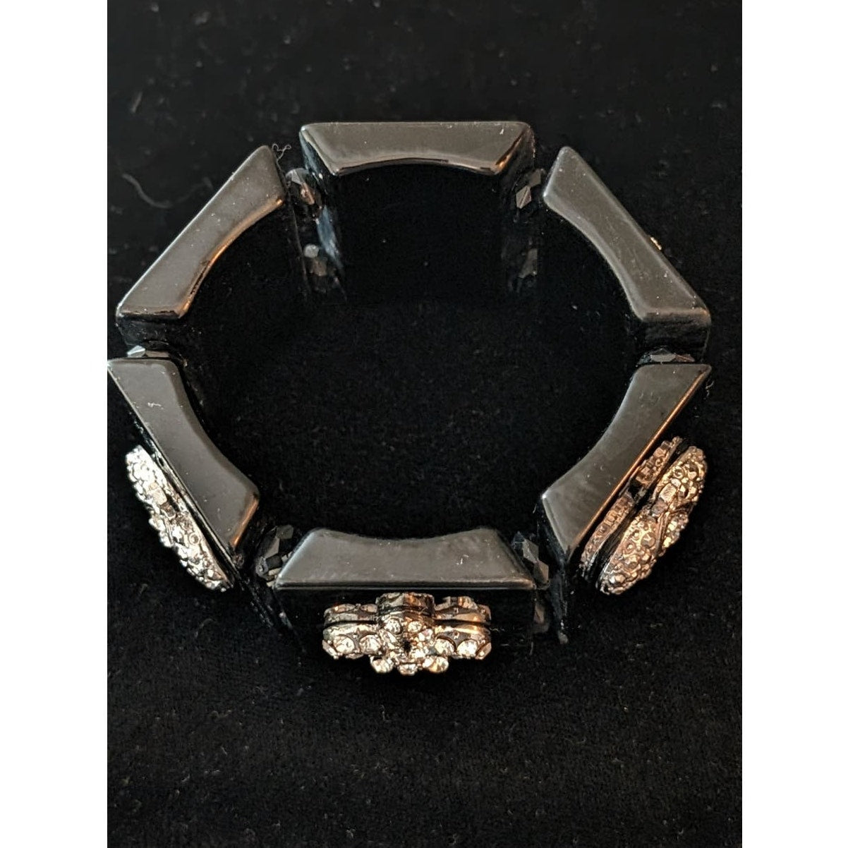 Chunky Black Stretch Rhinestone Crown Bracelet