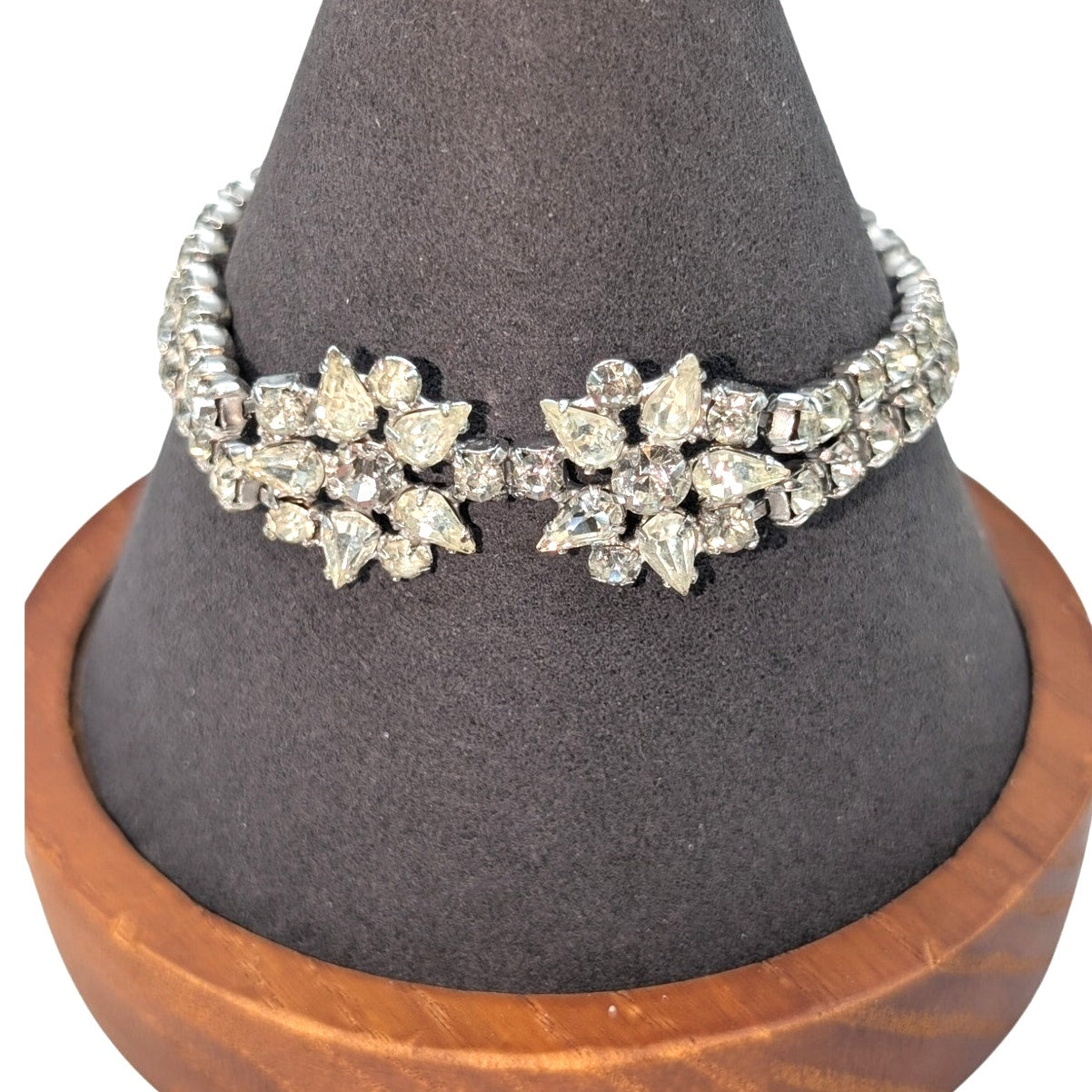 Vintage B. David Star Flower Rhinestone Bracelet W/ Safety Chain