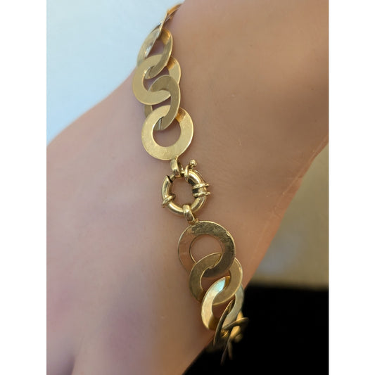 14K Gold 8" Loopy Chain Link Bracelet W/ Mariner Clasp