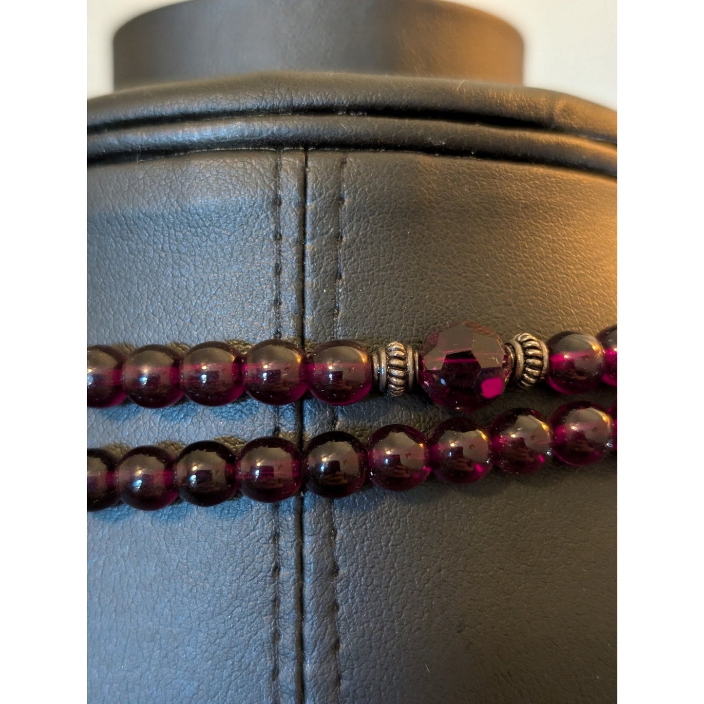Boho Garnet Glass Bead Cranberry Pearl Sterling Leaf Tassel 63" Lariat Necklace