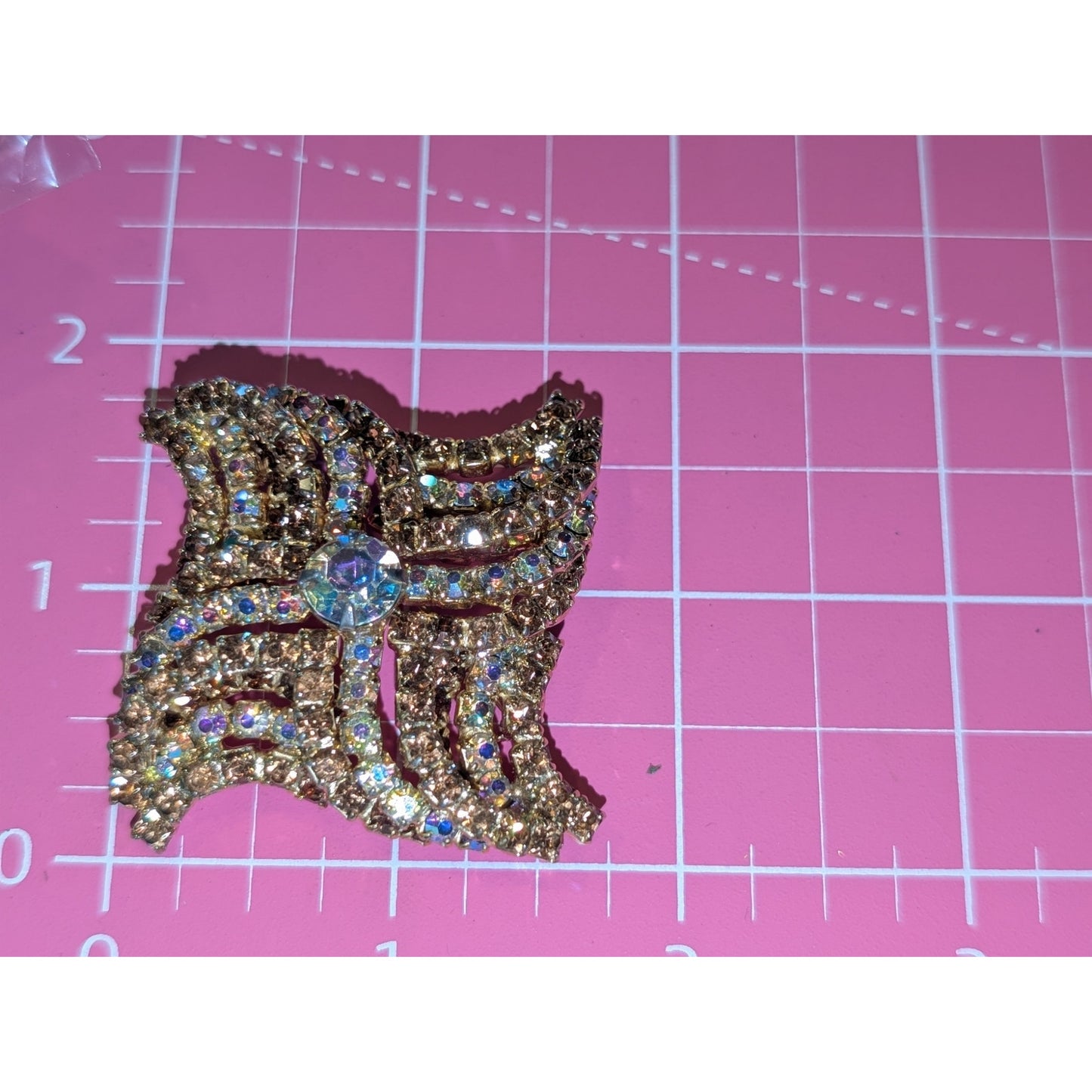 VTG 60s Kramer Gold Tone Vortex Wave Style Topaz & AB Rhinestone Pin Brooch