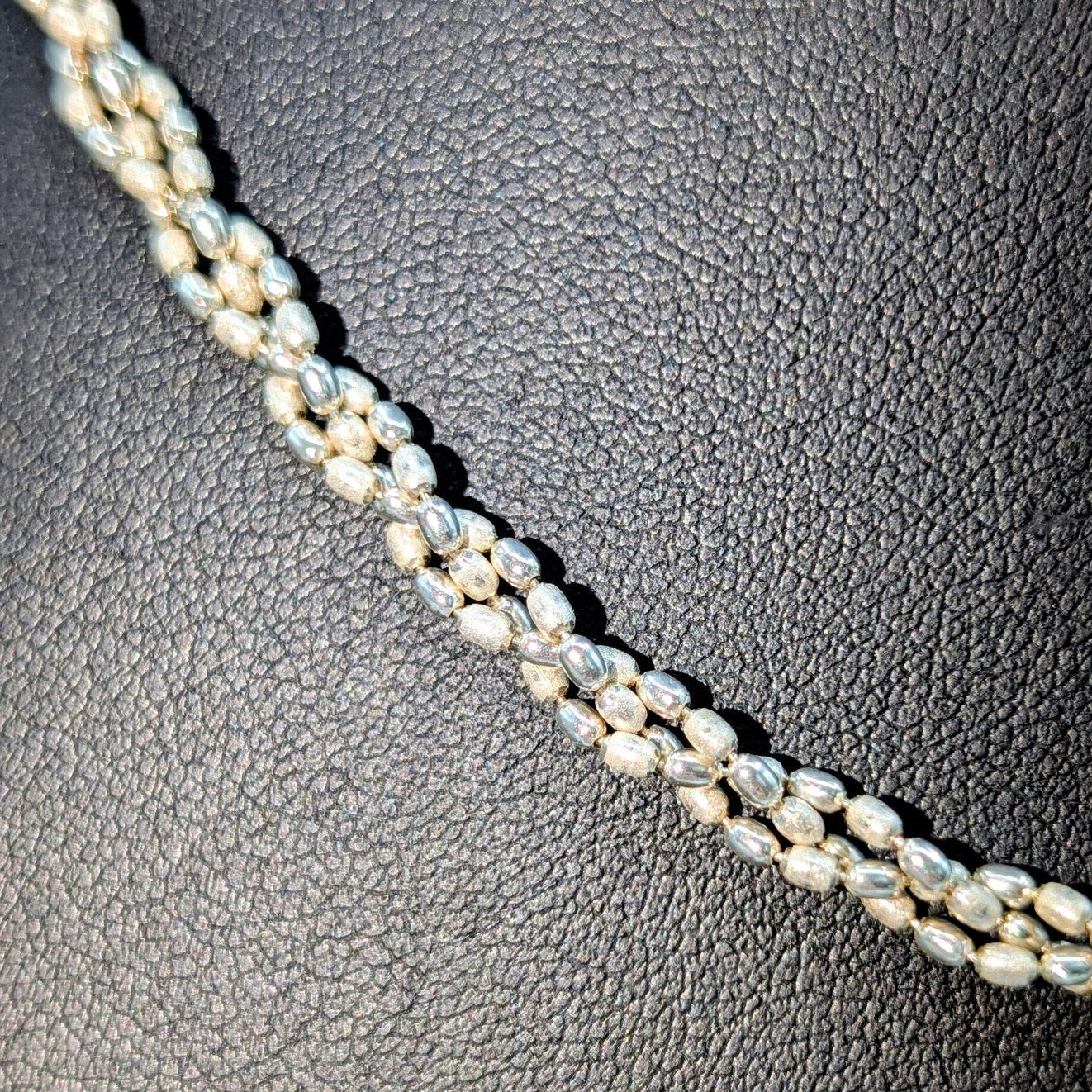 925 Sterling Silver Braided Strands of Satin & Polished Bead 18" Necklace