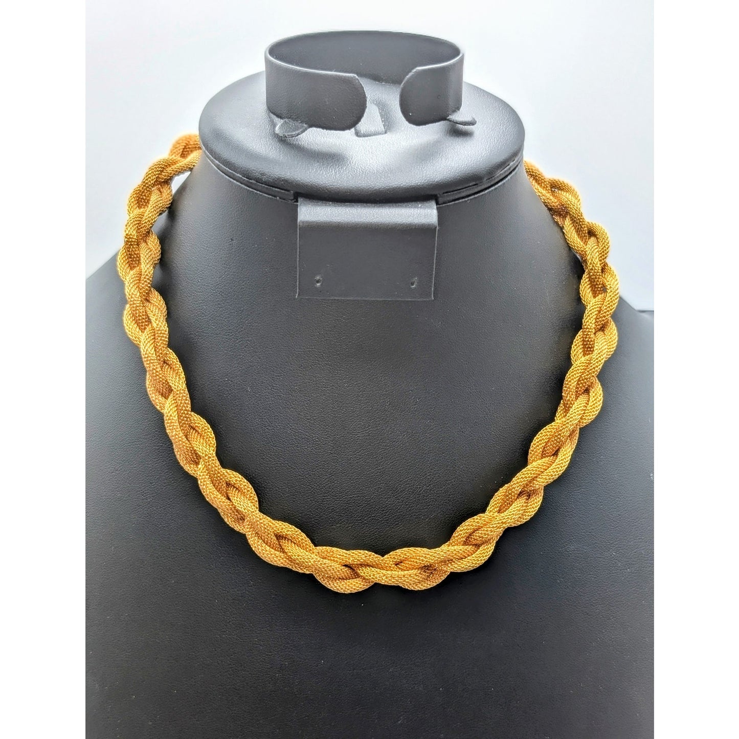 Vintage Monet Gold Tone Braided Mesh 16"-18" Hook Clasp Necklace