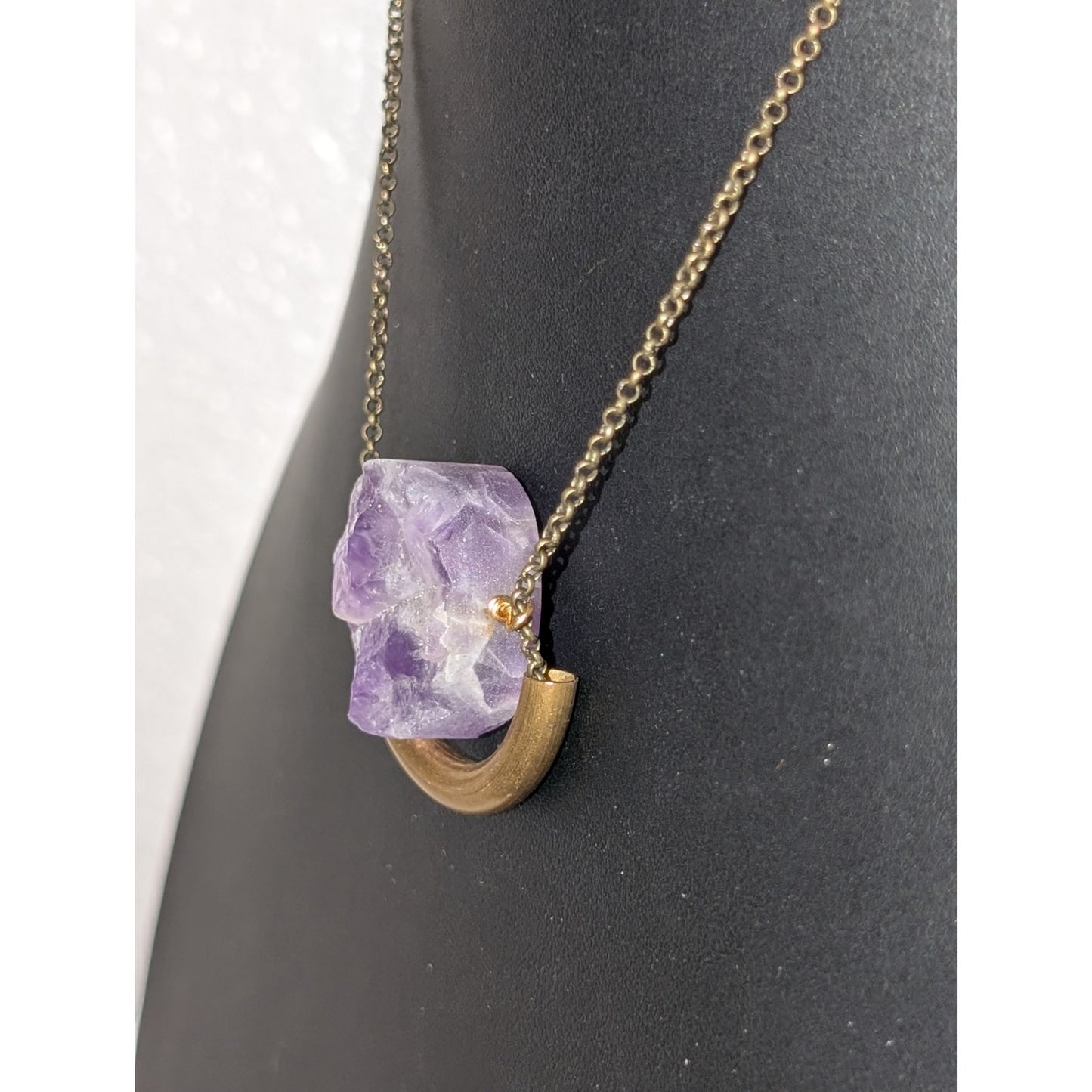 Larissa Loden 'Floating Amethyst' Pendant Brass Antiqued Chain 18" Necklace