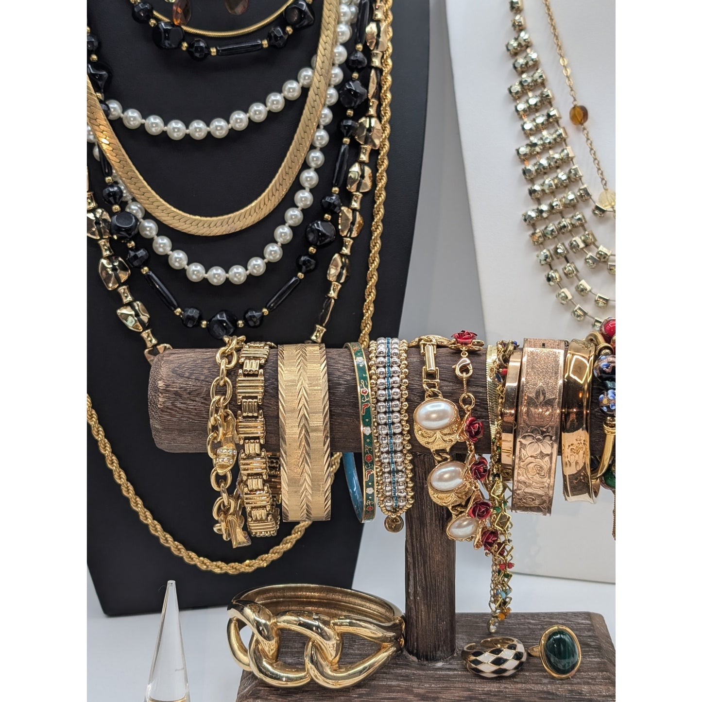 Reseller's Delight 46 Piece Gold Tone Vintage to Modern Costume Jewelry Lot