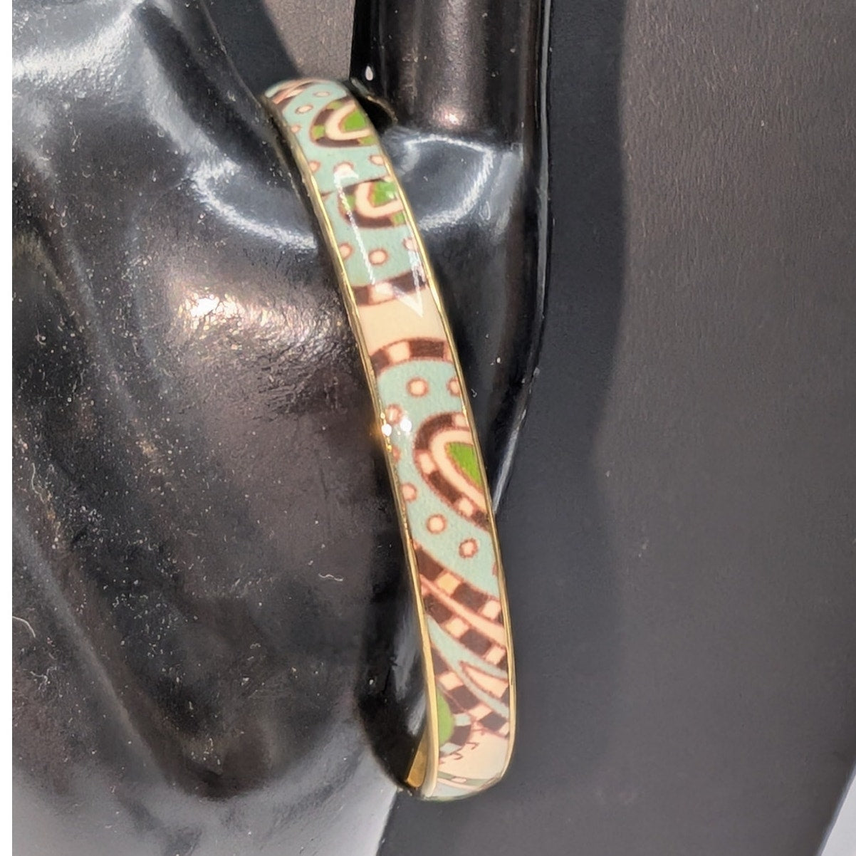 J.Crew 1/4" Brown Blue Green Cream Gold Tone 70s Vibe Bangle Bracelet